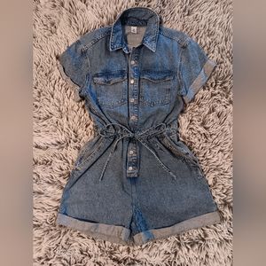 Denim Short Sleeve Jumpsuit